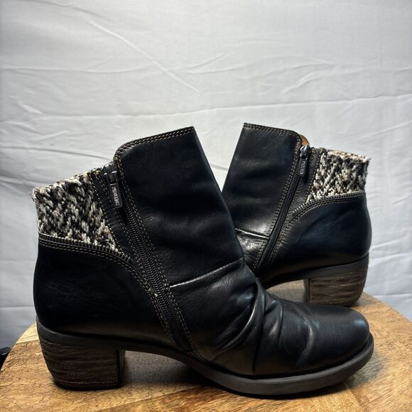 Boho Outdoor Leather Booties 7.5 Knit Cuff Side Zip Fall Ankle Boot - Picture 2 of 16